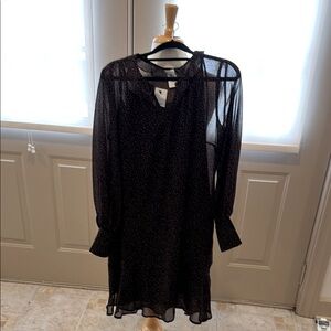 CAbi Black Long Sleeve Sheer Dress
